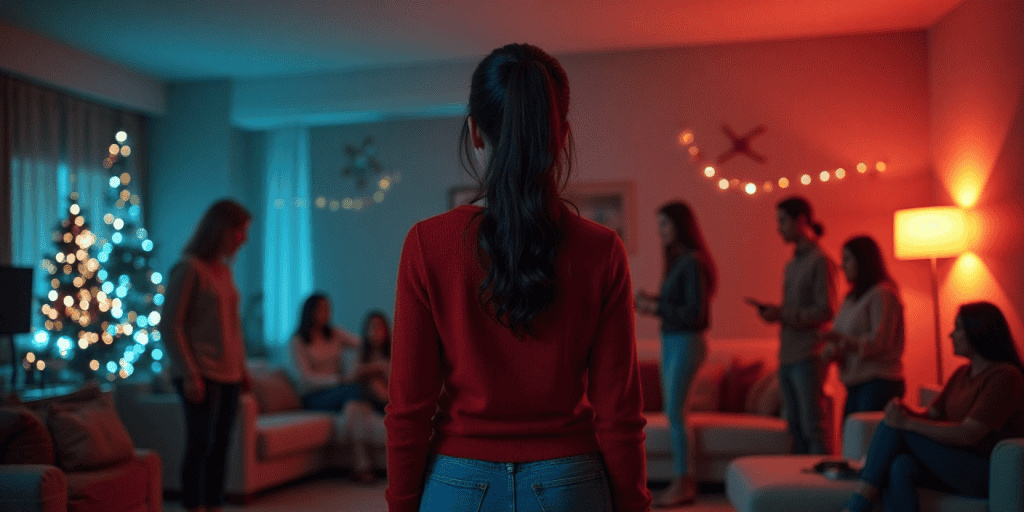 A woman stands silently at a tense family gathering, ready to speak her mind whether her toxic family like it or not.