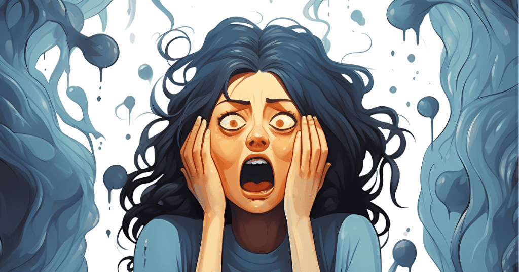 An illustrated woman with wide eyes and hands on her face screams in shock, symbolizing how subtle boundaries can trigger a narcissistic gaslighter’s total meltdown