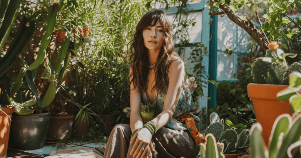 A woman sits peacefully in a sunlit garden, her calm presence unshaken, symbolizing the strength narcissists can never touch.