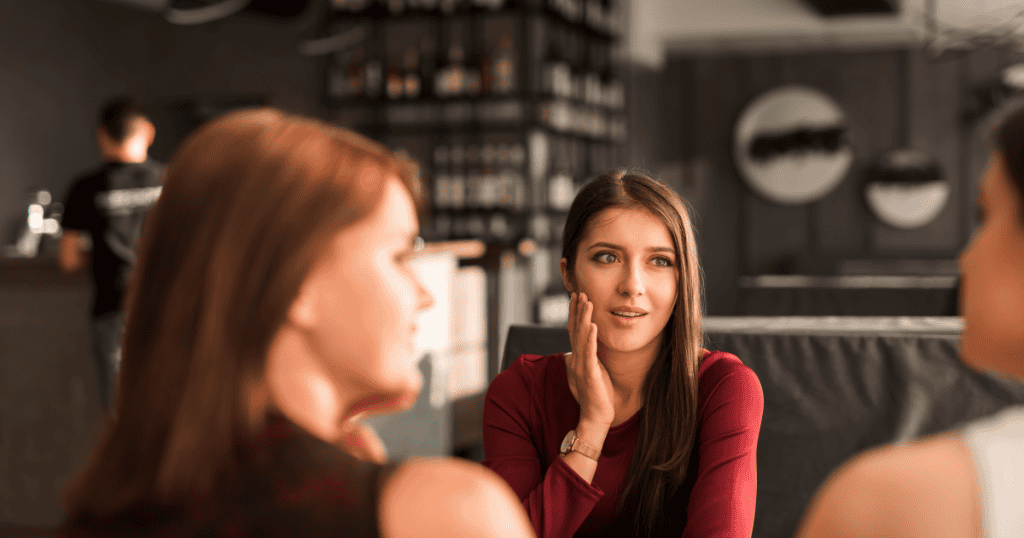 A woman sets a boundary by ending a conversation when gaslighting starts.