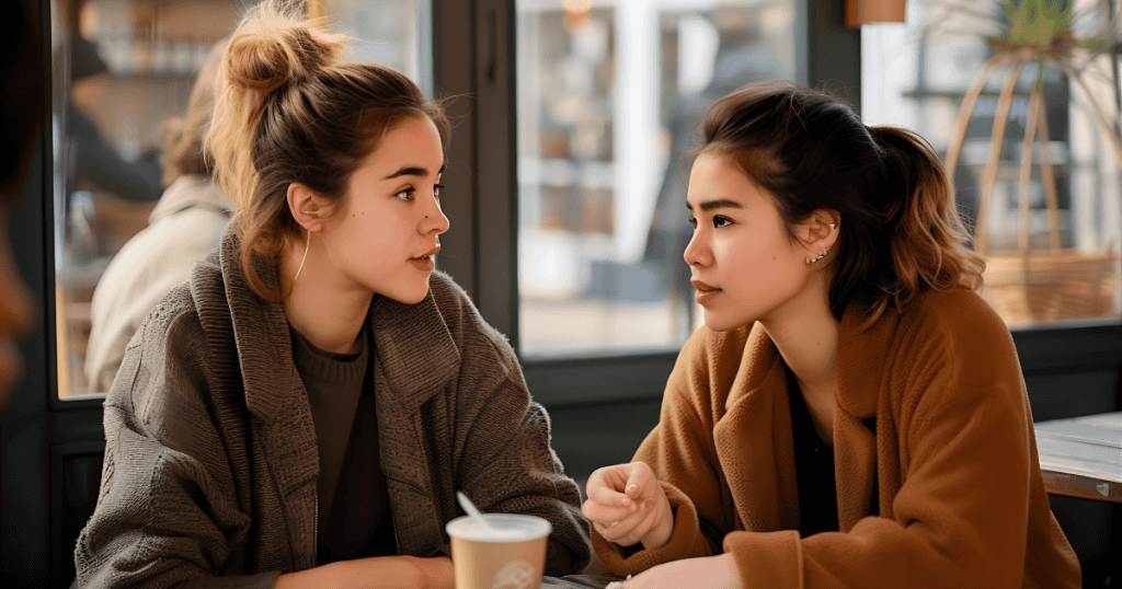Two women sit closely together in deep, focused conversation, showing how easily influence can be woven into the fabric of a trusted connection.